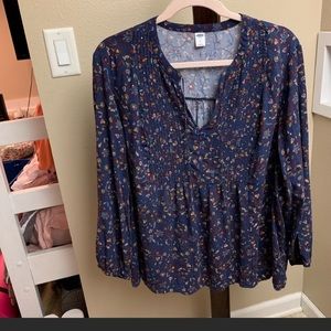Old Navy Navy Boho Floral + Paisley Top
